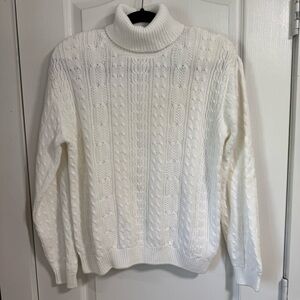 NWT Wainscott Vintage Woman’s Classic White Cable Knit Turtleneck Cotton Sweater